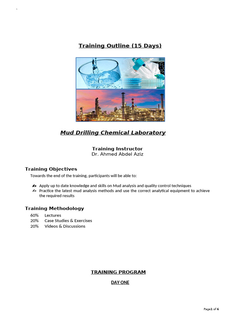Mud Chemical Laboratory Outline Course | PDF | Viscosity | Leak