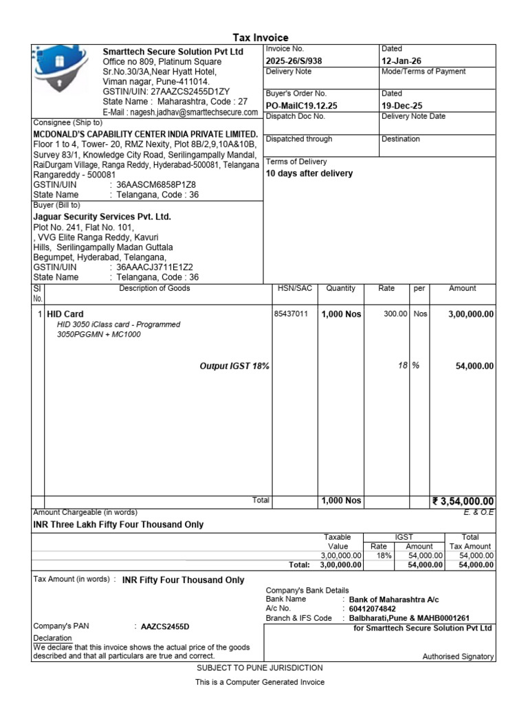 Jaguar Security Tax Invoice 938 Updated | PDF | Government Finances | Taxes