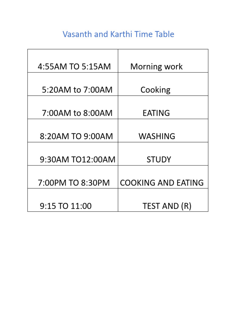 Vasanth and Karthi Time Table | PDF
