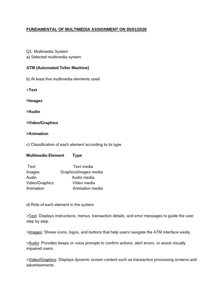 Fundamental of Multimedia Assignment On 05-01-2026 | PDF | Multimedia ...