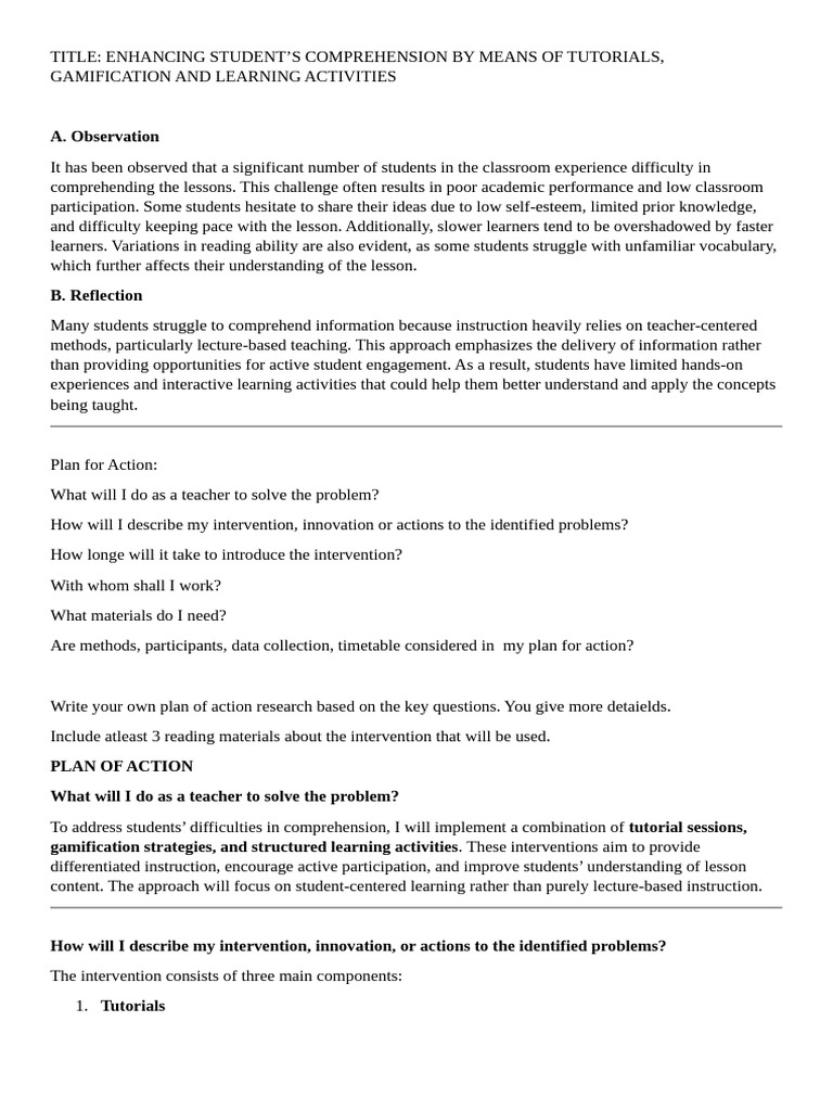 Enhancing Students Comprehension by Means of Tutorials | PDF | Reading ...