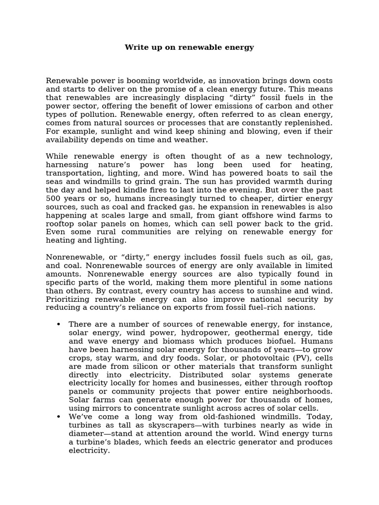 Write Up On Renewable Energy | PDF | Renewable Energy | Solar Power