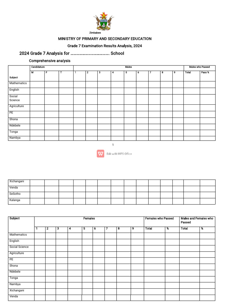 2023 Grade 7 Examination Results Analysis Template | PDF | Zimbabwe ...