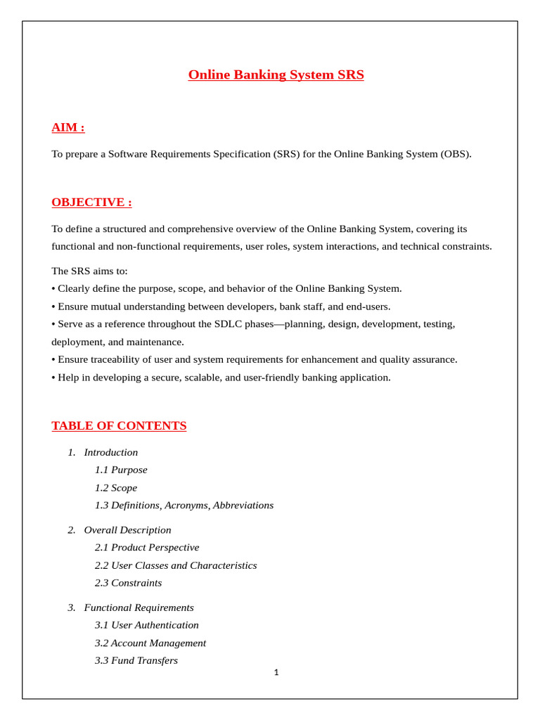 Online Banking System SRS | PDF | Computing | Information Technology