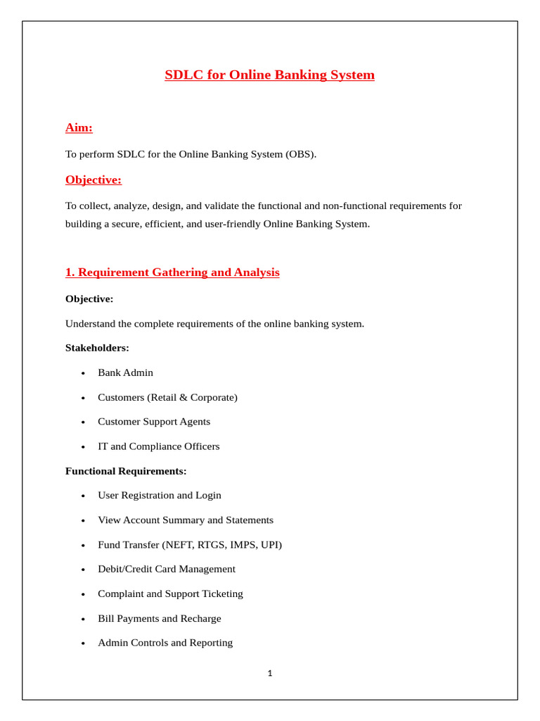 SDLC For Online Banking System | PDF | Online Banking | Banks & Banking