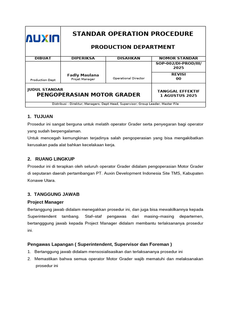 Sop - Motor Grader | PDF