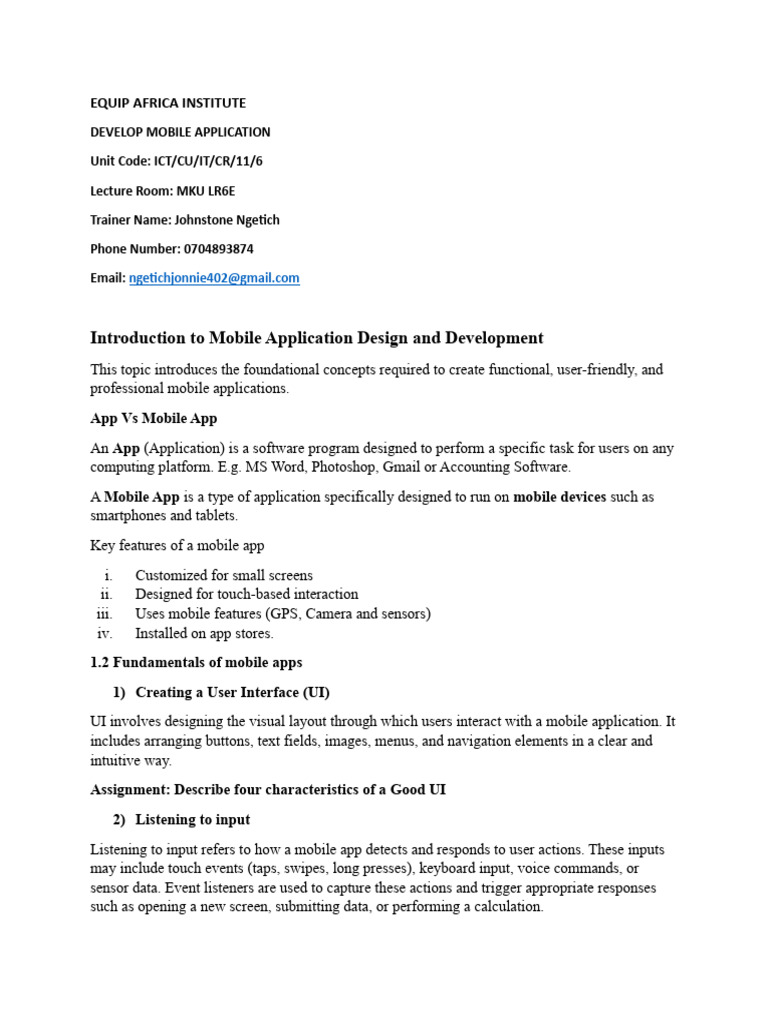Lesson One - Introduction To Mobile App Development | PDF | Mobile App ...