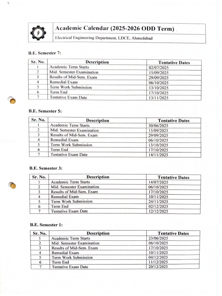 Academic Calendar Odd 2025-26 | PDF