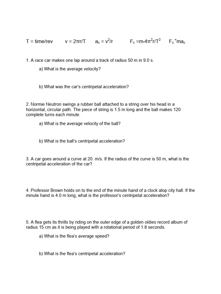 WS.circular MotionBasicMath | PDF | Acceleration | Mechanics