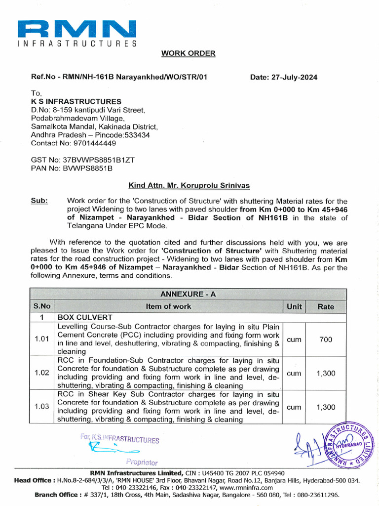 Work Order KS Infrastructure | PDF | Pipe (Fluid Conveyance) | Concrete