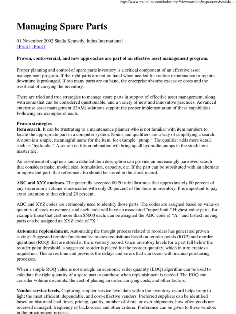Spare Parts Management Strategies | PDF | Lean Manufacturing | Inventory