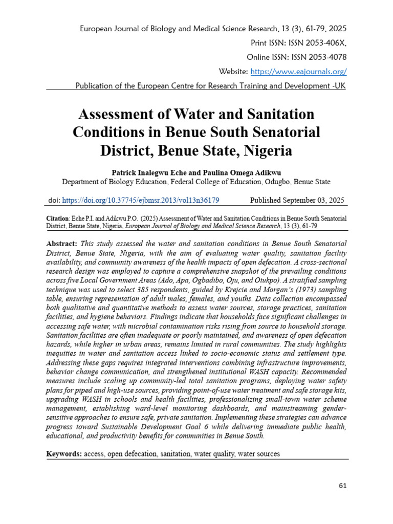 Assessment of Water and Sanitation Conditions | PDF | Hand Washing | Wash