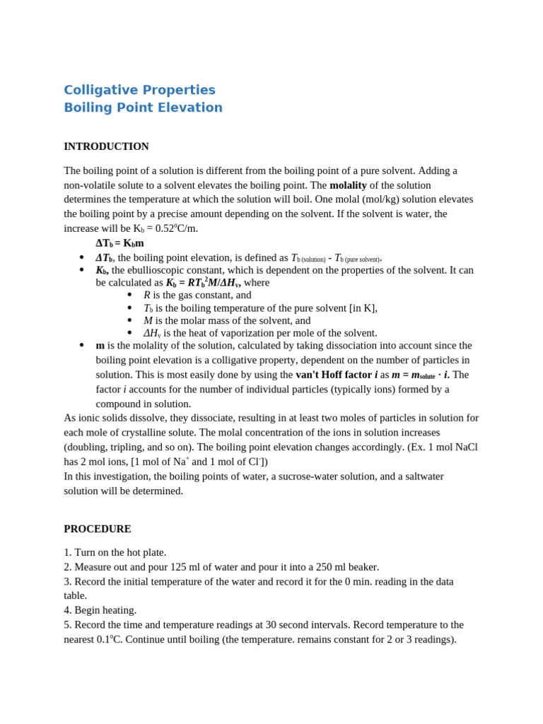 Boiling Point Elevation | PDF | Physical Sciences | Chemical Substances