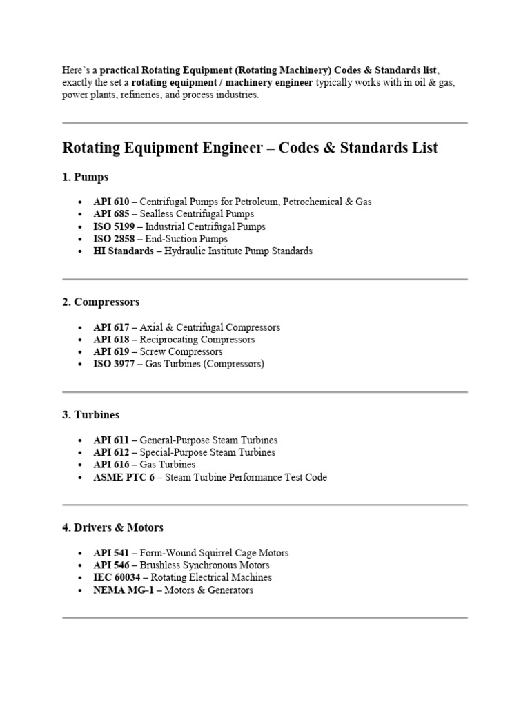 Rotating Engineering Code & Standard List | PDF | Pump | Bearing ...