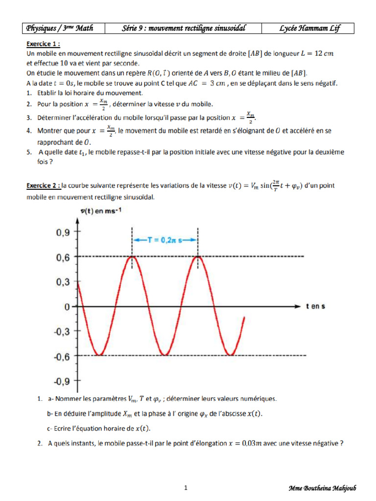 Serie 9 3eme Math M R Sinusoidal | PDF