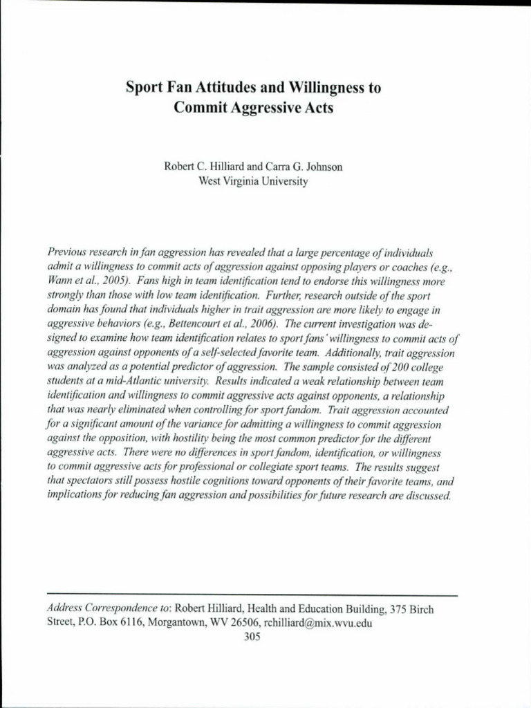 Hilliard Johnson 2018 Fan Attitudes Aggression | PDF | Aggression ...