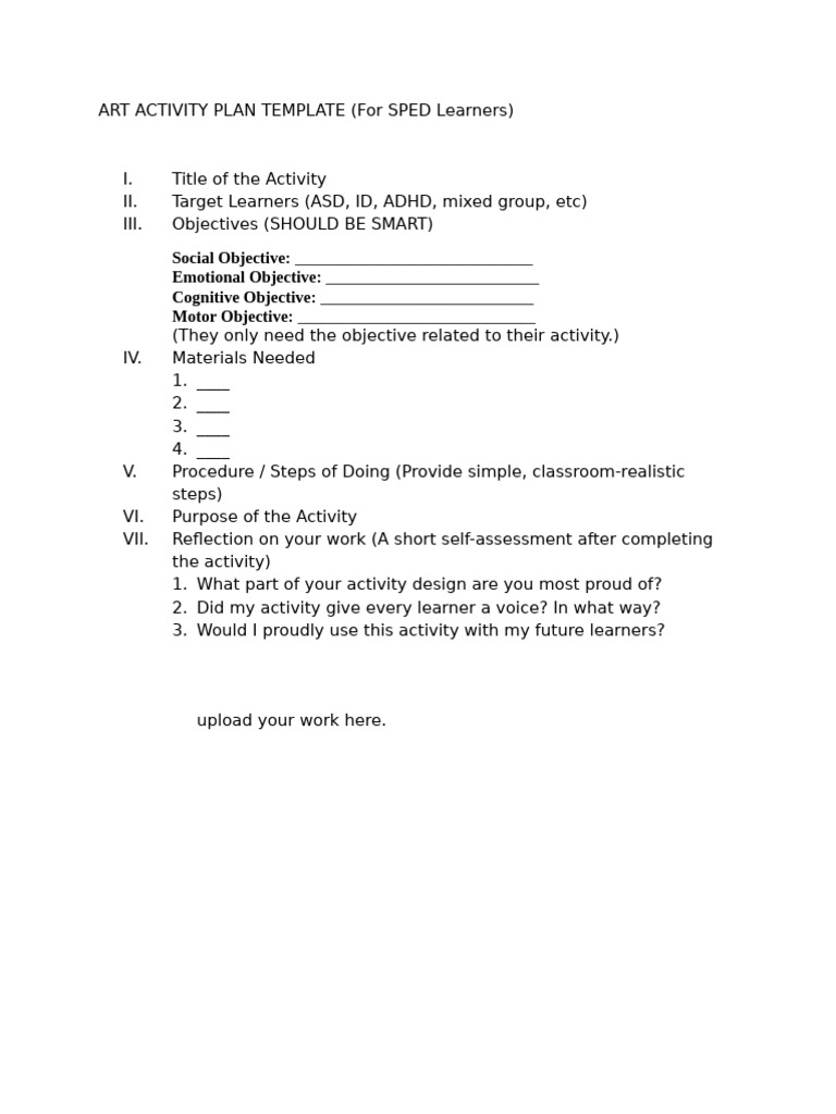 Art Activity Plan Template | PDF
