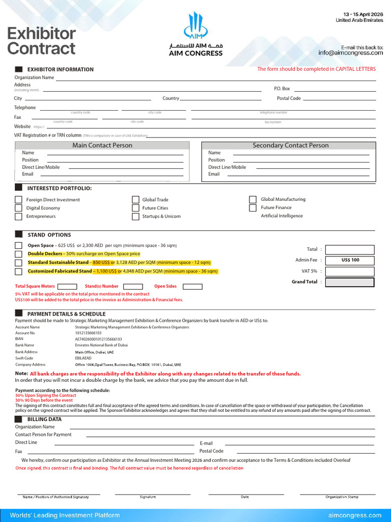 AIM Congress 2026 - Exhibitor Registration Form | PDF | Value Added Tax ...