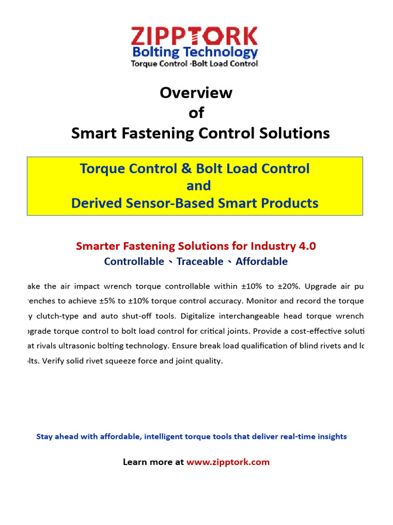 Overview of Smart Fastening Control Solutions | PDF | Torque | Wireless