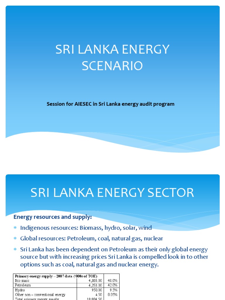 Sri Lanka Energy Scenario PDF Industries Electric Energy Consumption