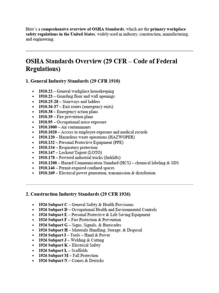 Osha Standard | PDF | Occupational Safety And Health Administration ...