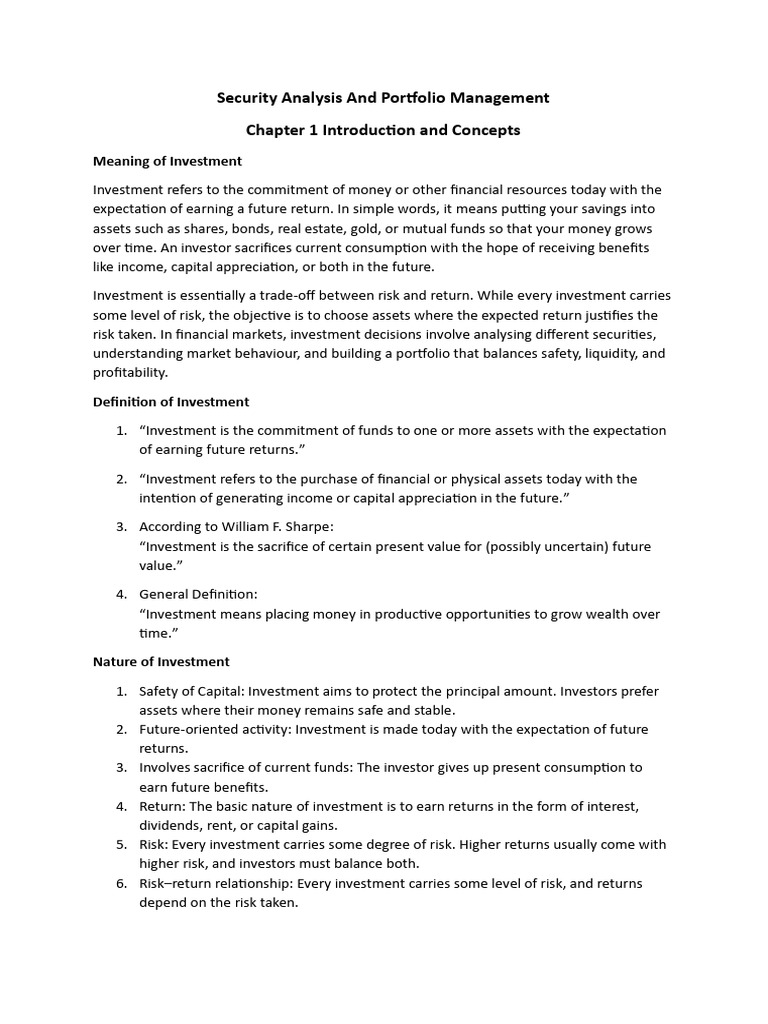 Security Analysis and Portfolio Management Notes | PDF | Bonds (Finance ...