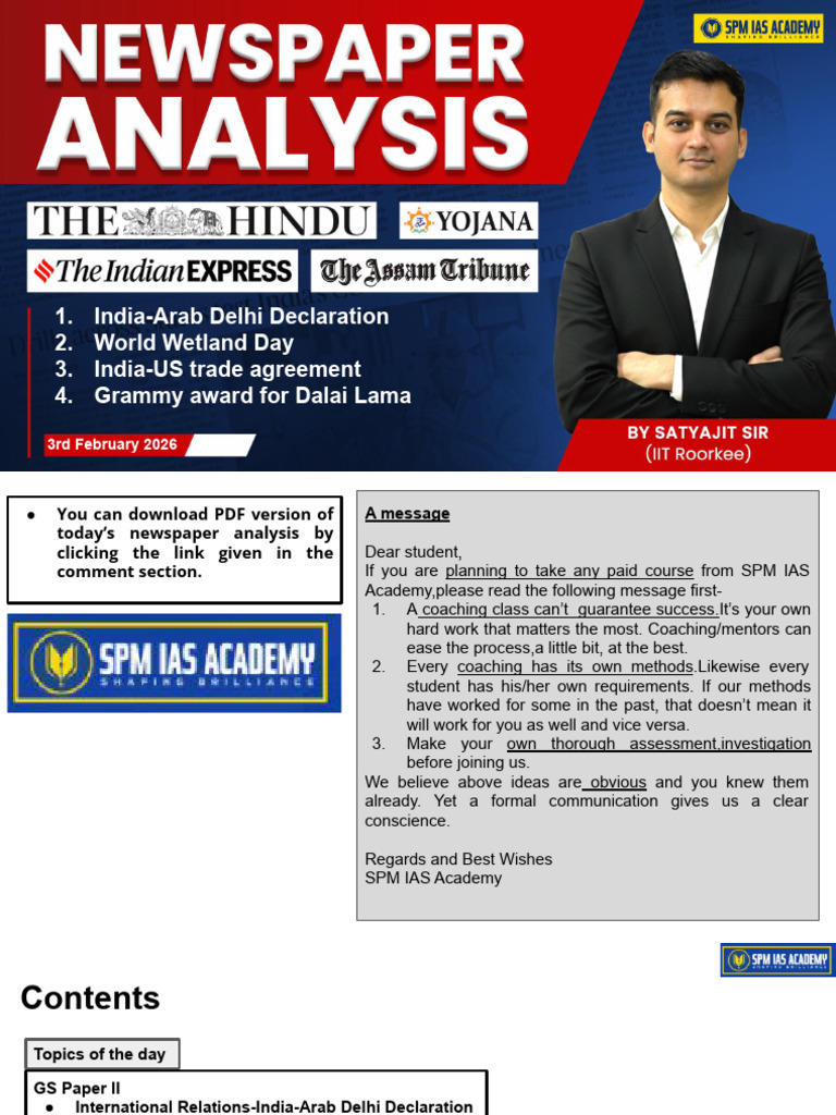 SPM IAS Daily Current Affairs 3rd February 2026 | PDF | Wetland ...