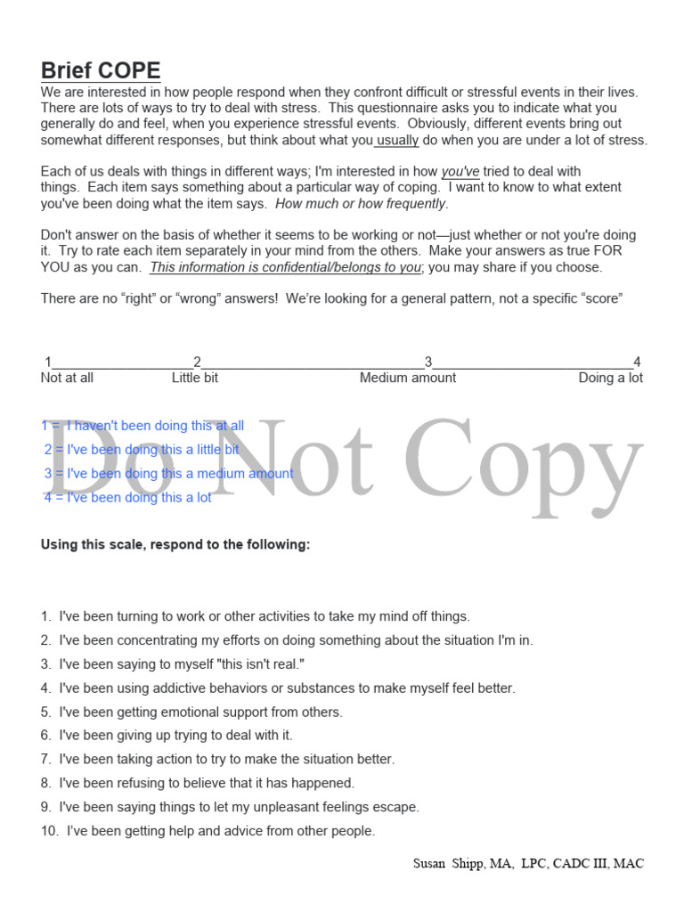 Brief COPE Scale To Answer | PDF | Cognition | Behavioural Sciences