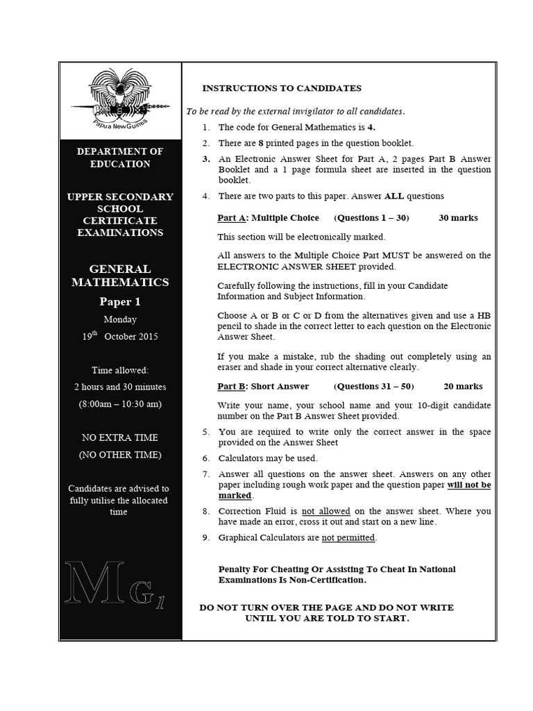 2015 Gen Math Paper 1 | PDF | Area | Mathematics