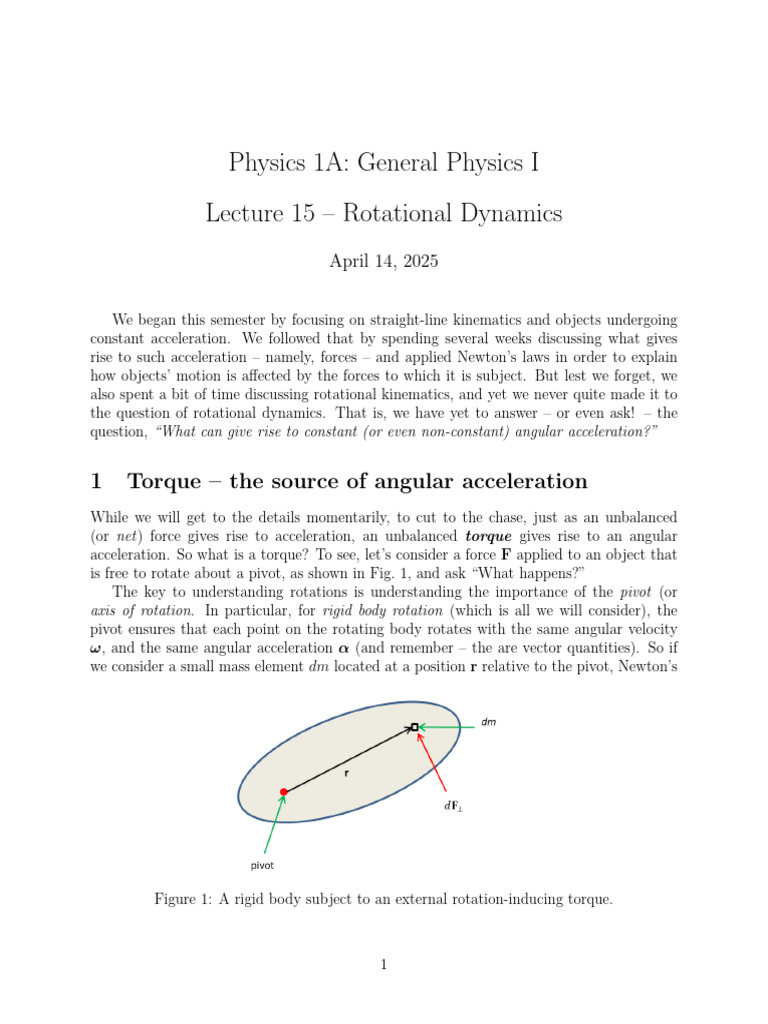 Lecture 15 - Rotational Dynamics | PDF | Rotation Around A Fixed Axis ...
