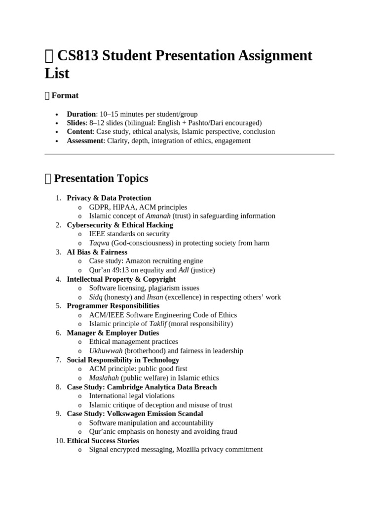 Presentation Topics | PDF