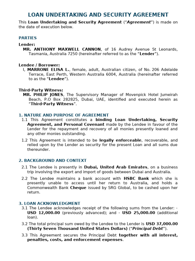 Loan Undertaking Agreement | PDF | Debt | Interest