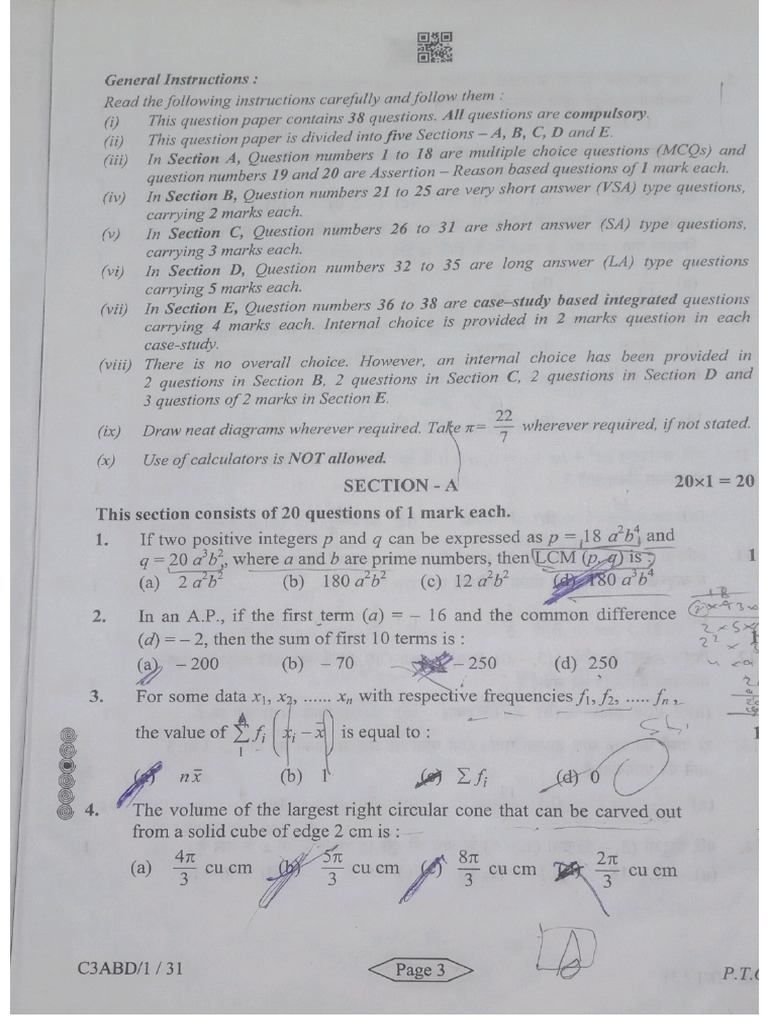 Math Board Paper | PDF