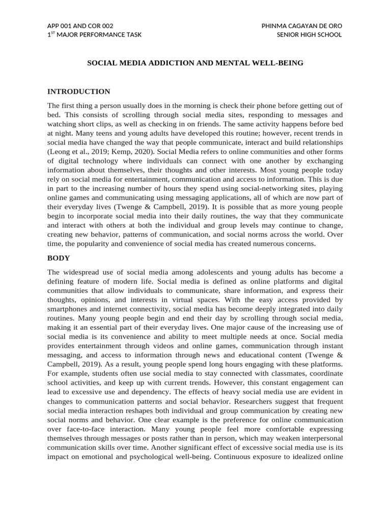 Social Media Addiction and Mental Well | PDF | Social Media | Popular ...