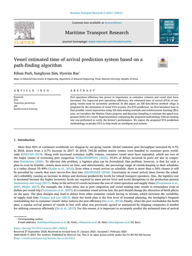 W13 - Vessel Estimated Time of Arrival Prediction System Based On A ...