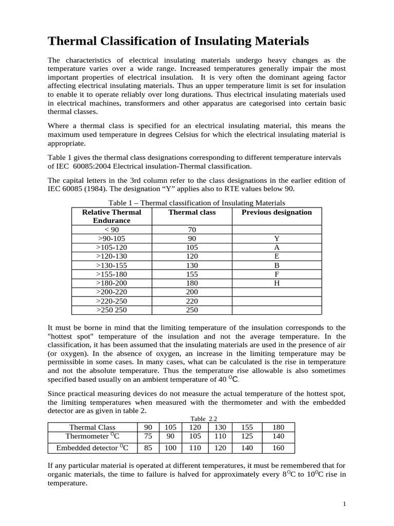 Thermal Classification of Insulating Materials | PDF | Insulator ...