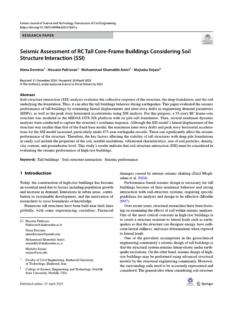 Seismic Assessment of RC Tall Core‑Frame Buildings Considering Soil | PDF