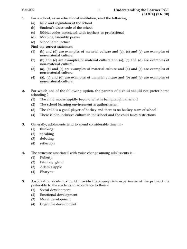PGT (LDCE) 021 To 030 Understanding The Learner English | PDF ...