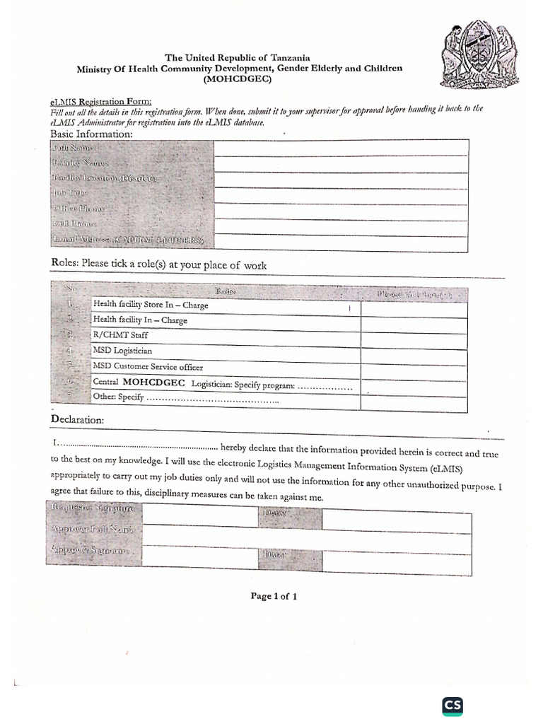 Elmis Registration Form | PDF