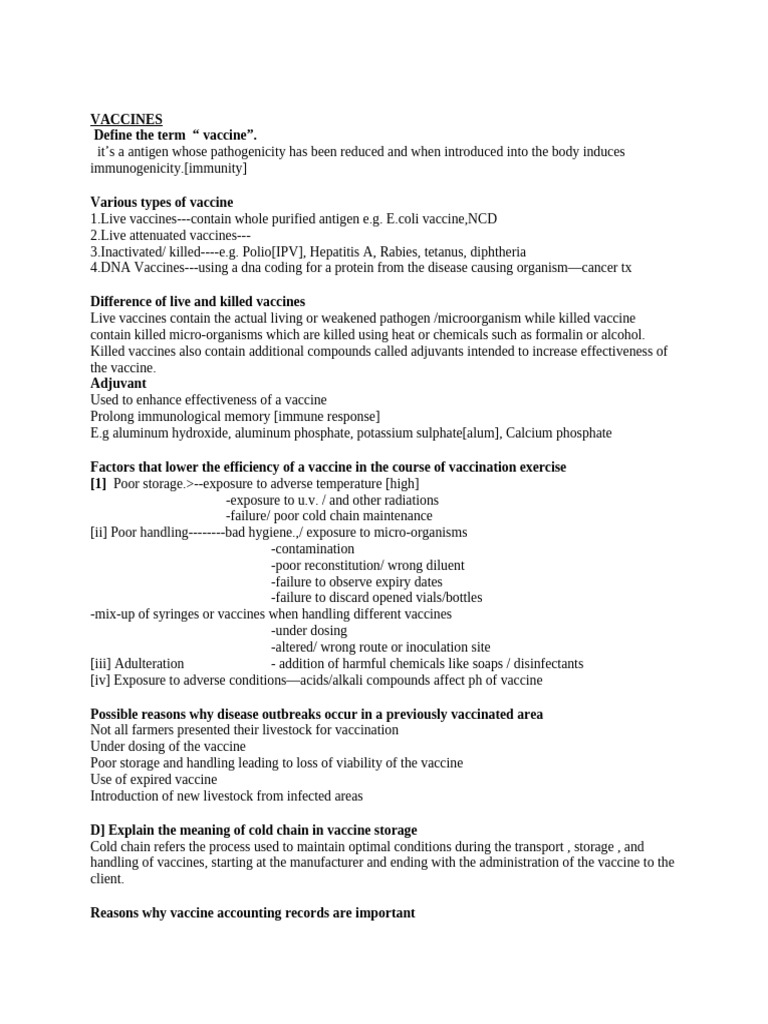 Vaccine & Vet - Emergency Notes | PDF | Vaccines | Clinical Medicine