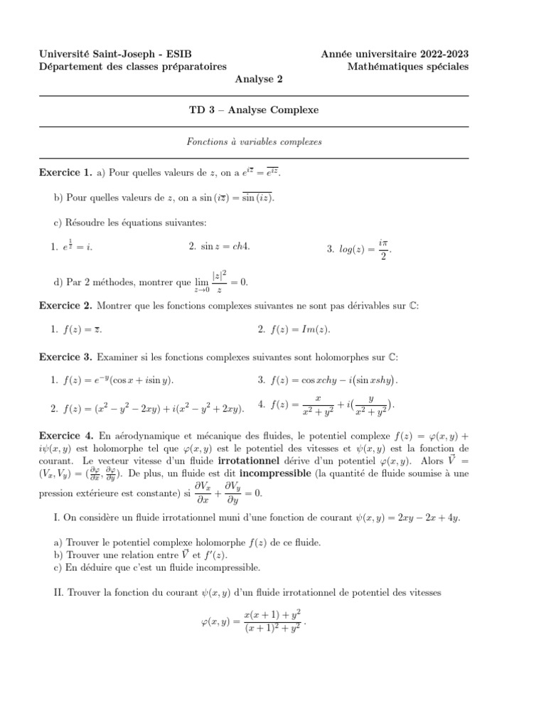 TD3 Analyse Complexe 2 | PDF | Mathématiques