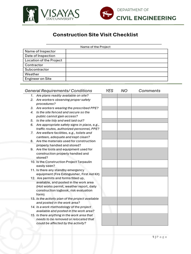 Construction Site Visit Checklist | PDF