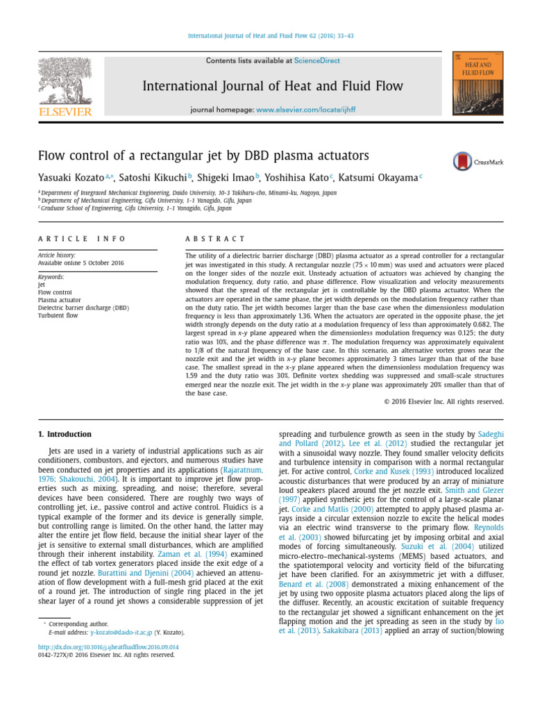 Flow Control of A Rectangular Jet by DBD Plasma Actuators | PDF ...