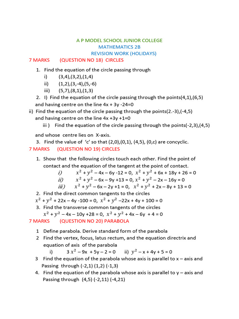 Maths 2b Holidays Revision Work | PDF | Geometry | Manifold