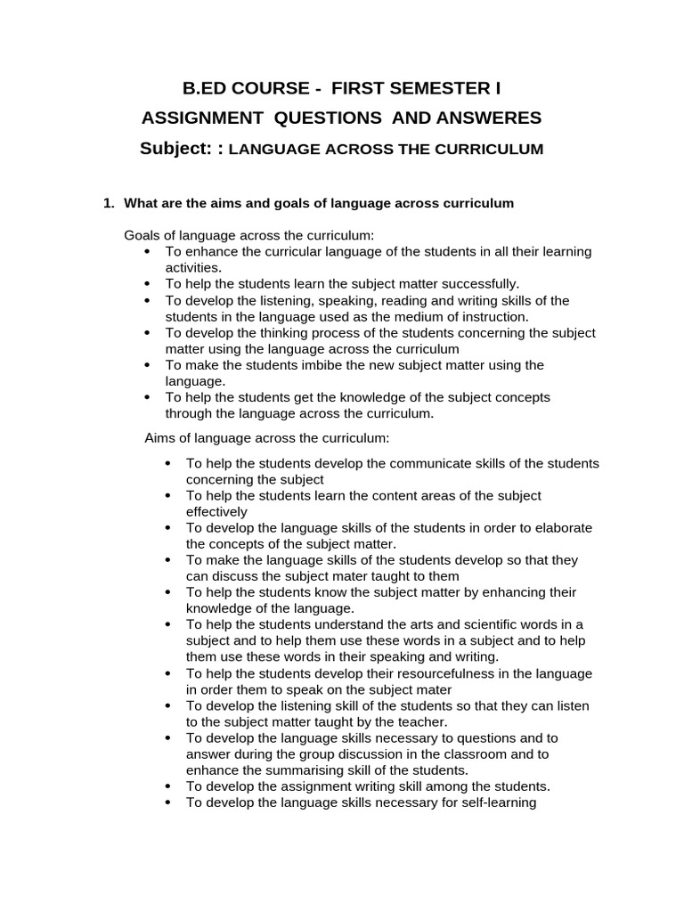 Language Across The Curriculum Assignment | PDF | Language Acquisition ...