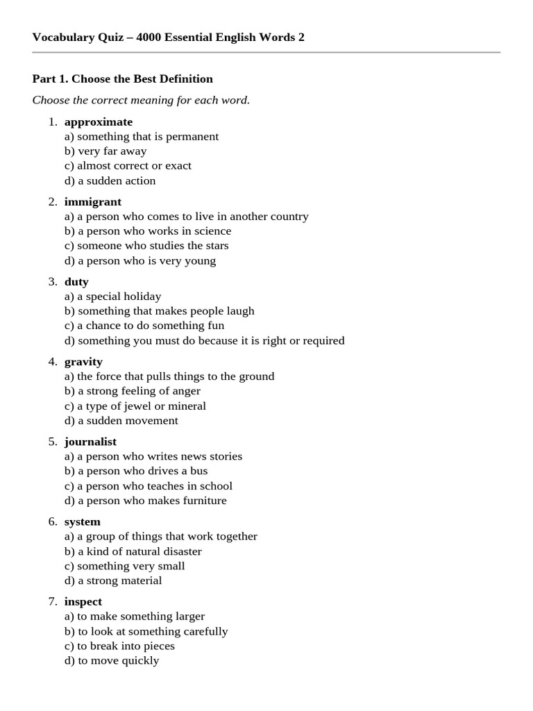 Vocabulary Quiz 2 20-30 | PDF
