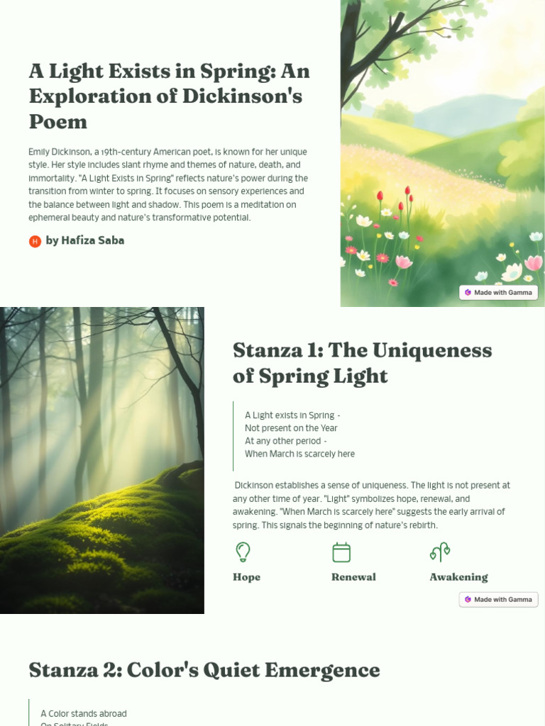 A Light Exists in Spring An Exploration of Dickinsons Poem | PDF