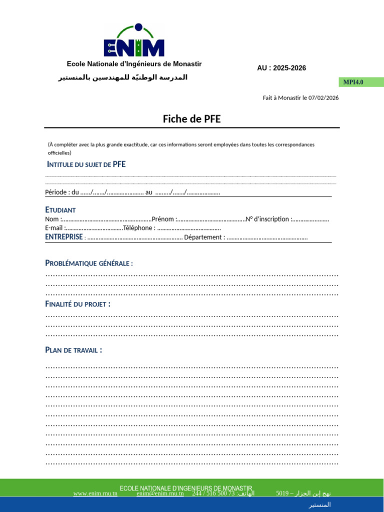 Modèle Fiche D'un PFE - MP4.0-2025 2026 | PDF