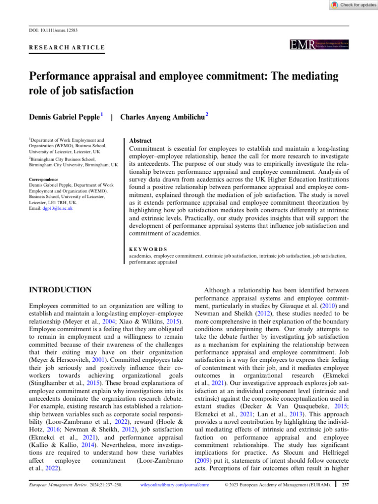 2023 - Pepple - Performance Appraisal and Employee Commitment the ...