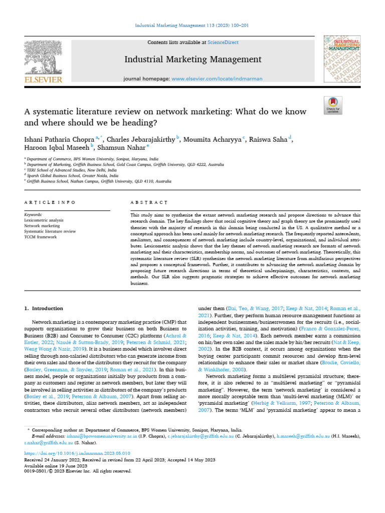 A Systematic Literature Review on Network Marketing W 2023 Industrial ...